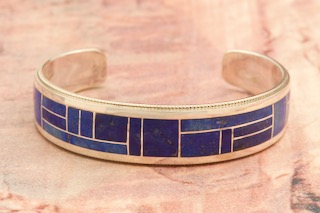 Genuine Blue Lapis Sterling Silver Zuni Indian Bracelet